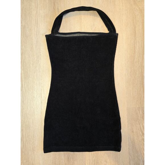 The Line by K Black Halter Mini Dress Sz S Ribbed Knit Bodycon Minimalist - Picture 2 of 3